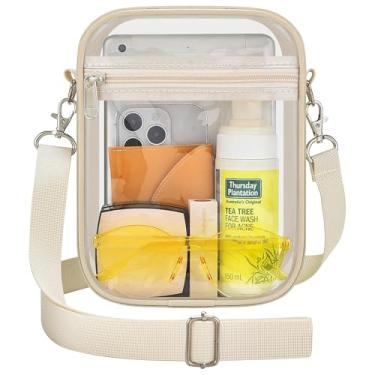Imagem de Bolsa transparente para eventos de estádio pequena bolsa transparente bolsa transversal para homens e mulheres eventos esportivos festivais, Creme, Medium