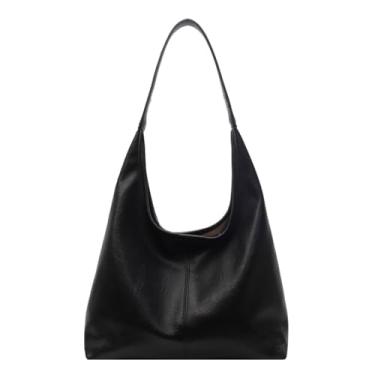 Imagem de Bolsa Hobo feminina - Bolsa de couro vegano, bolsa de ombro e bolsa feminina grande bolsa de ombro macia, Preto