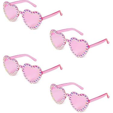 Imagem de 4 peças de óculos de sol sem aro em formato de coração, elegantes e grandes, com strass, sem aro para festas de aniversário femininas (rosa)