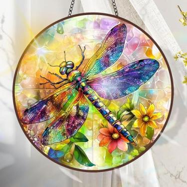 Imagem de Acrílico colorido, decoração de janela suspensa de libélula com design de vitral impresso, apanhador de sol, arte de parede de arco-íris, ideia de presente e ornamento de jardim, uso interno e externo