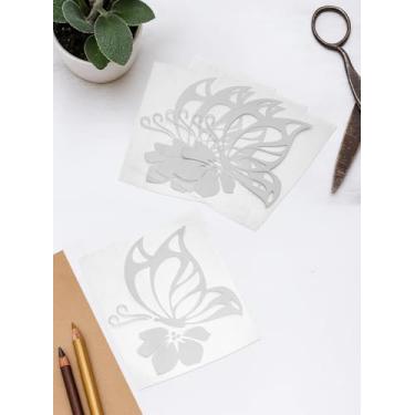 Imagem de 4 folhas de adesivos de carro à prova d'água de PET, borboleta refletiva de prata com flor de hibisco, decalque de vinil para motocicleta capacete janela decoração de casa, 16 x 15 x 0 cm