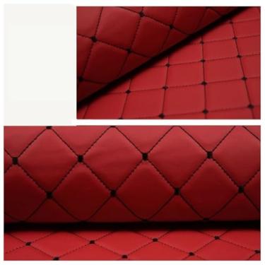 Imagem de Tecido de couro acolchoado de vinil sintético tecido de couro sintético padrão de diamante com revestimento de espuma para carros, cabeceiras de estofamento de móveis 140 cm 55,1" (vermelho, 1,4 x 9 m