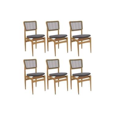 Imagem de Cadeira Sala De Jantar Stela 1cmm013ca Premium Madeira Maciça Kit 6 Un Carvalho-boucle Bege Fendi-tela Bege - Kappesberg