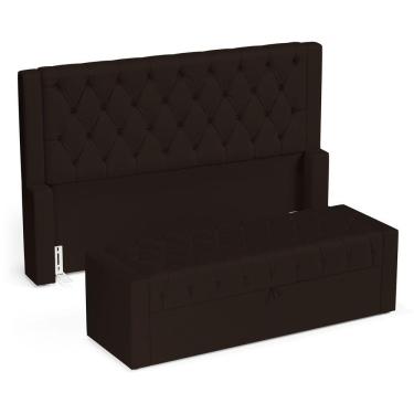 Imagem de Cabeceira E Calçadeira Báu Queen Size Atena 160cm Capitonê Sintético Marrom - Desk Design