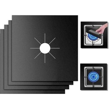 Imagem de Protetor de Fogão Antiaderente Reutilizável Kit 4 Peças – Lavável, Ajustável e Resistente a Altas Temperaturas, Facilita a Limpeza e Mantém o Fogão Sempre Novo