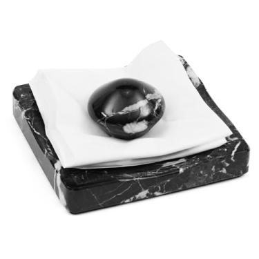 Imagem de Elysian Marble Suporte de lenço pesado zebra preta para guardanapos, dispensador de mármore feito à mão para balcão de cozinha, mesa de jantar ou decoração de mesa de centro