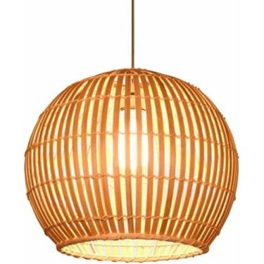 Imagem de WLHAZMWY Candeeiro pendente criativo luminária pendurada estilo japonês lâmpada de teto bola industrial luminárias de material natural para sala de jantar (natural, 30 cm)