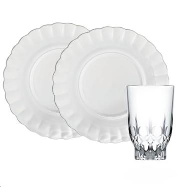 Imagem de Prato Fundo Aparelho de Jantar 12 PeçAs com Copos em Vidro 6 Pratos, 6 Copos à Sua Escolha Design Moderno(KONIA)