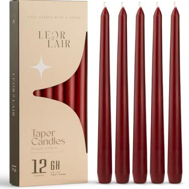 Imagem de Leor & Lair Velas vermelhas afuniladas para o Natal – Pacote com 12 castiçais vermelhos escuros de 25,4 cm – Velas longas sem cheiro para decoração de Natal, Dia de Ação de Graças, mesa de jantar