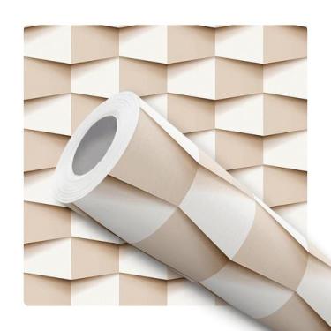 Imagem de Papel De Parede Adesivo Lavável Sala Efeito 3D Bege Geométrico Retangu