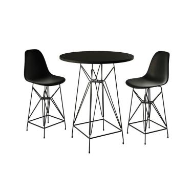 Imagem de Jogo Mesa Bistrô Eames Eiffel Preta 60Cm 2 Banquetas Preta Base Ferro Preto - Cor: Marrom