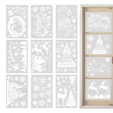 Imagem de Adesivos de janela de Natal para vidro | Decoração de vidro de árvore de Natal de rena de floco de neve, decalque 9 folhas de PVC para parede de férias de inverno, cozinha, sala de estar, escritório