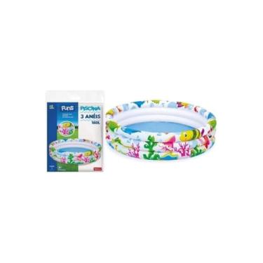 Imagem de Piscina Inflável Redonda, 3 Anéis, Tema Fundo do Mar, PVC, 91cm x 25cm, 100 Litros, Branca, para Crianças Acima de 2 Anos