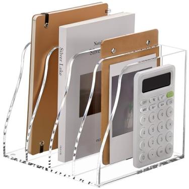 Imagem de SANRUI Organizador de arquivos de revista de mesa de acrílico, 4 compartimentos verticais transparentes para organizar documentos, organizador de espaço de trabalho, suporte de pasta para