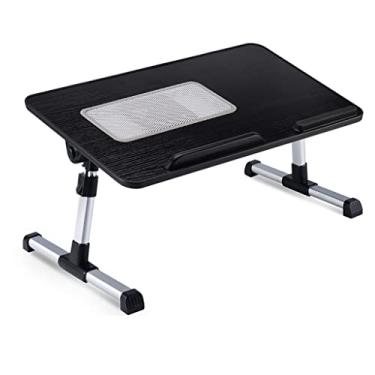 Imagem de Suporte ajustável para laptop, mesa de cama, ventilador de resfriamento USB/descanso de mão macio/bandeja de cama portátil com perna dobrável, mesa de jantar, trabalho, escrita (preto 53 cm)