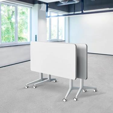 Imagem de ZDJZMGZ Mesa de conferência dobrável, mesas brancas de sala de conferência com rodas, mesa de seminário retangular grande dobrável para 2 10 pessoas (2,61 cm)