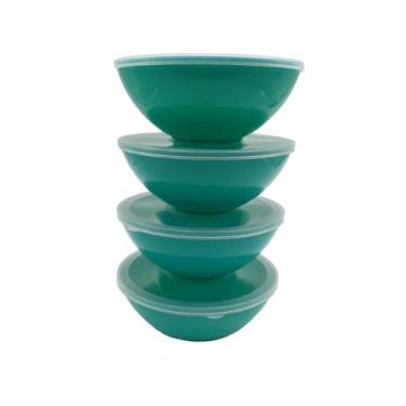 Imagem de 4 Potes Redondo Com Tampa Marmita Sobremesa 600 Ml Verde - Dehaus