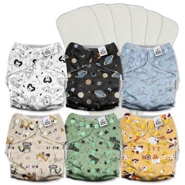 Imagem de Mama Koala Fraldas De Pano 3.0 Para Bebês Com Forro Awj, Pacote 6 Absorventes Naturais 5 Camadas - Bolso Reutilizáveis E Laváveis (A-Dinosaurs Farm)
