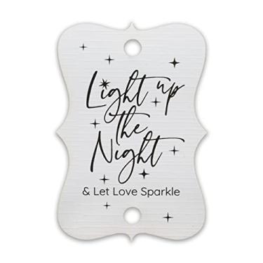Imagem de Etiquetas de lembrancinha de celebração noturna Summer-Ray Light Up The Night – 50 peças de etiquetas decorativas de cartolina para acessórios de casamento e festa (linho branco, estampa preta)