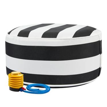 Imagem de FUNHOME Banco inflável otomano para os pés com alça, assento para os pés para todos os climas com bomba de pé D20 x H9, pufe repelente de água para casa, pátio, jardim e acampamento, uso em listras