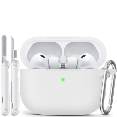 Imagem de MCTOPZO Capa para AirPods Pro 3 2025 vem com kit de limpeza, capa protetora de silicone macio para Apple AirPods Pro 3ª geração com chaveiro, capa para AirPod Pro 3 para mulheres e homens - branca