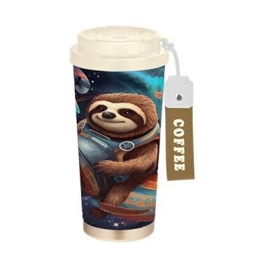 Imagem de Blueangle Caneca de café com isolamento térmico Funny Sloths - copo de aço inoxidável à prova de vazamento e derramamento para acampamento e ar livre, garrafa de água reutilizável de 500 ml com tampa