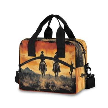 Imagem de Blueangle Lancheira isolada com estampa de cowboy do oeste americano, alça de ombro removível e alça - lancheira reutilizável para homens e mulheres (246)