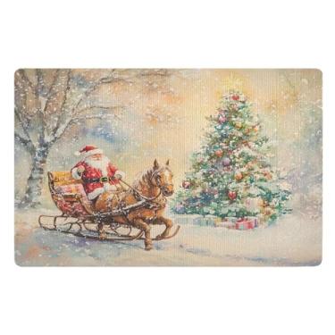 Imagem de SEHANY Tapete de porta de inverno Papai Noel Natal para todos os climas, impermeável, secagem rápida, bem-vindo, tapete de entrada antiderrapante, tapete decorativo de poliéster para entrada, varanda