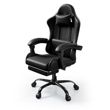 Imagem de DNA MOTORING Cadeira ergonômica para jogos com apoio para os pés, cadeira de computador de escritório com encosto de cabeça ajustável e suporte lombar, cadeira giratória de videogame de 360° para