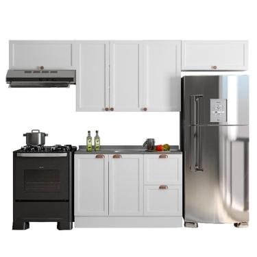 Imagem de Cozinha Modulada Unna 4 Peças Com Balcão 120cm Branco Sem Tampo - Poliman Móveis Branco