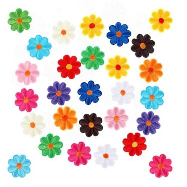 Imagem de LIQWEI 24 peças de aplique de flores de ferro em patches, aplique de margarida fofo, aplique bordado costurado, apliques de costura para bolsas, jaquetas, jeans, adesivos de roupas, 4 x 4 cm, 12 cores
