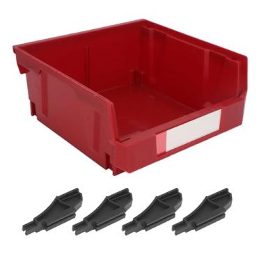 Imagem de Caixa de armazenamento montada na parede Caixa de ferramentas de loja empilhável Boca chanfrada espessa Conjunto vertical 2 em 1 Design para oficina de garagem Fábrica Organizador (Vermelha)