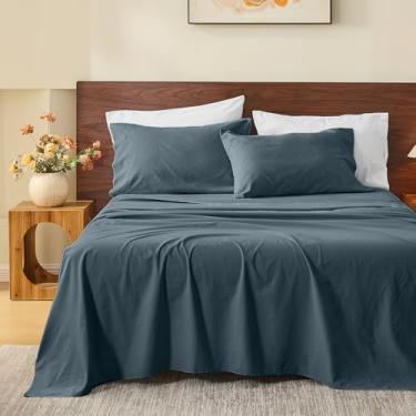 Imagem de MEISHANG Lençóis 100% de linho puro francês California King - Conjunto de lençóis de cama com 4 peças, linho macio e durável, antirasgos, respirável, absorção de umidade com bolso profundo de 41 cm