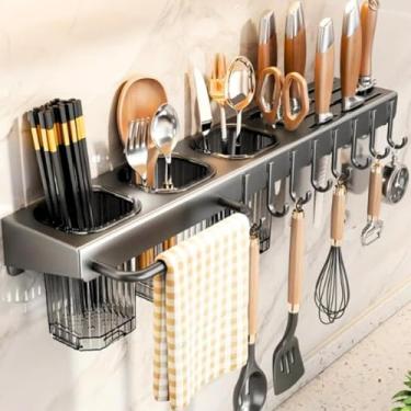 Imagem de Suporte Escorredor Porta Talheres Inox Organizador Utensilios de Cozinha Parede Pia