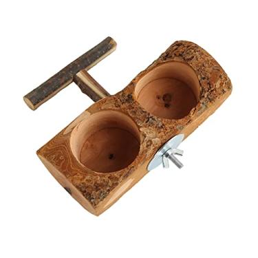 Imagem de Acouto Copos Alimentadores de Gaiola de Madeira Natural – Tigela Dupla para Alimentação e Rega de Pássaros Com Bastão – Poleiros de Madeira para Vários Pássaros – Fáceis de Instalar, Suprimentos Práticos para Animais de Estimação