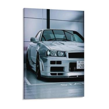 Imagem de HouLaiZhe Porão Estático Jdm Carro R34 Cartazes Tela Estética Decoração de Quarto Pintura de Parede Impressões Sala de Galeria Decoração de Parede para Quarto Sala de Estar Escritório 18 x 24