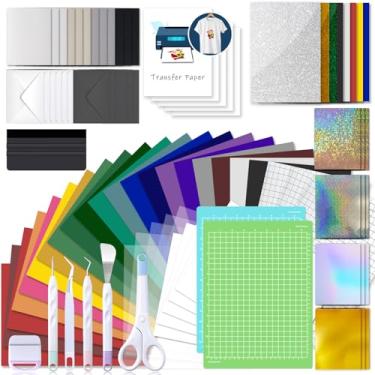 Imagem de O pacote multifuncional para Joy Xtra - Kit de acessórios de 92 peças com vinil HTV, vinil adesivo, fita de transferência, tapete de corte, ferramentas de remoção de ervas daninhas, kit de cartão
