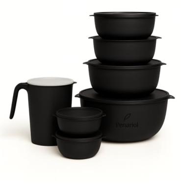 Imagem de Kit Jogo De Potes Bowl, Redondo Cozinha Tapoer Livre Bpa, Rosa, 7 Peças, com Jarra Medidora (Preto)