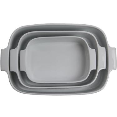 Imagem de Germer, Kit com 3 peças de travessa retangular em porcelana, modelo assar ou servir, 1 28X19cm / 1 30X21cm / 1 37x26cm, Branco