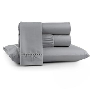 Imagem de Jogo Lençol Completo 3 Peças Cama Casal Queen Ponto Palito 200 fios Micropercal(CINZA,SOLTEIRO)