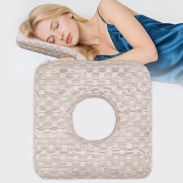 Imagem de Wucidici Travesseiro de piercing de orelha para pessoas que dormem de lado com orifício para dor de ouvido inflamação CNH, alívio da dor de pressão do sono, travesseiro refrescante e protetor de