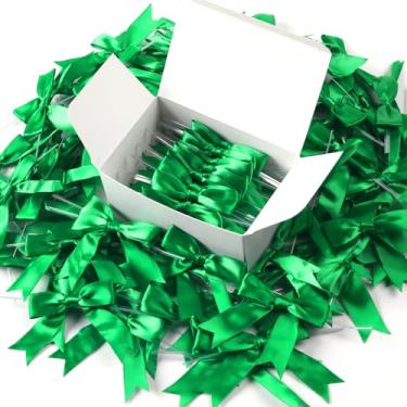 Imagem de Rokateam 80 peças de laços torcidos verdes para presente – laços de fita de 6 cm para embrulho de presente de Natal, lembrancinhas de festa infantil, chá de bebê, artesanato DIY e embalagem sazonal
