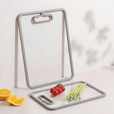 Imagem de FYCTIO Tábua de corte de vidro para cozinha, 2 peças de tábua de corte de vidro temperado com bordas antiderrapantes, pode ser lavada na lava-louças, conjunto de tábua de corte transparente para