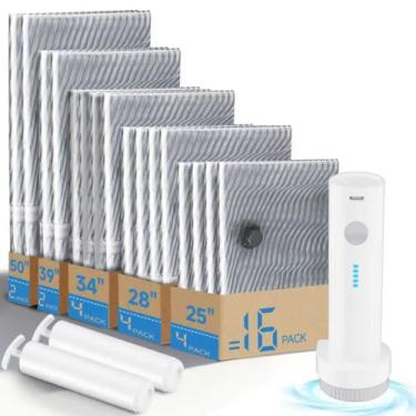 Imagem de 16 sacos de vedação a vácuo para roupas com bomba de ar elétrica, economia de espaço de compressão, sacos de armazenamento a vácuo para bagagem, viagem, cobertores, travesseiros, roupa de cama e