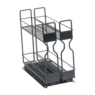 Imagem de Fenteer Organizador de temperos deslizante para cozinha, prateleira de ferro para armazenamento de especiarias, armário organizador para despensa.