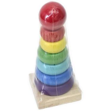 Imagem de 2 Brinquedo Educativo Torre Do Arco-íris 7 Peças Em Madeira - Wood Toy