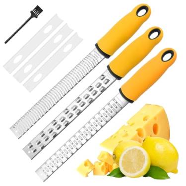 Imagem de Ralador Zester, Cheese Grater, Kit 3 Raladors Zester de Queijo Multiuso em Aço Inox, Ralador Queijo com Escova de Limpeza e Capas Protetoras, Aplicável a Queijo, Limão, Gengibre, Noz-Moscada