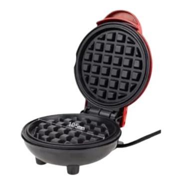 Imagem de Mini Máquina de Waffle, Redonda, Antiaderente, 350W, 110V, com Luz Indicadora, Alça de Toque Frio, 12x10cm