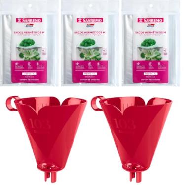 Imagem de Conjunto de 2 Suporte para Filtro de Café 103 Vermelho + 3 Pct com 10 Unidade de Saco Hermetico de 1 Litro