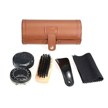 Imagem de Kit de Cuidado com Creme Sapatos 6PCS Conjunto Brilho para Couro Pincéis Toalha Polimento Chave Sapato e Estojo PU